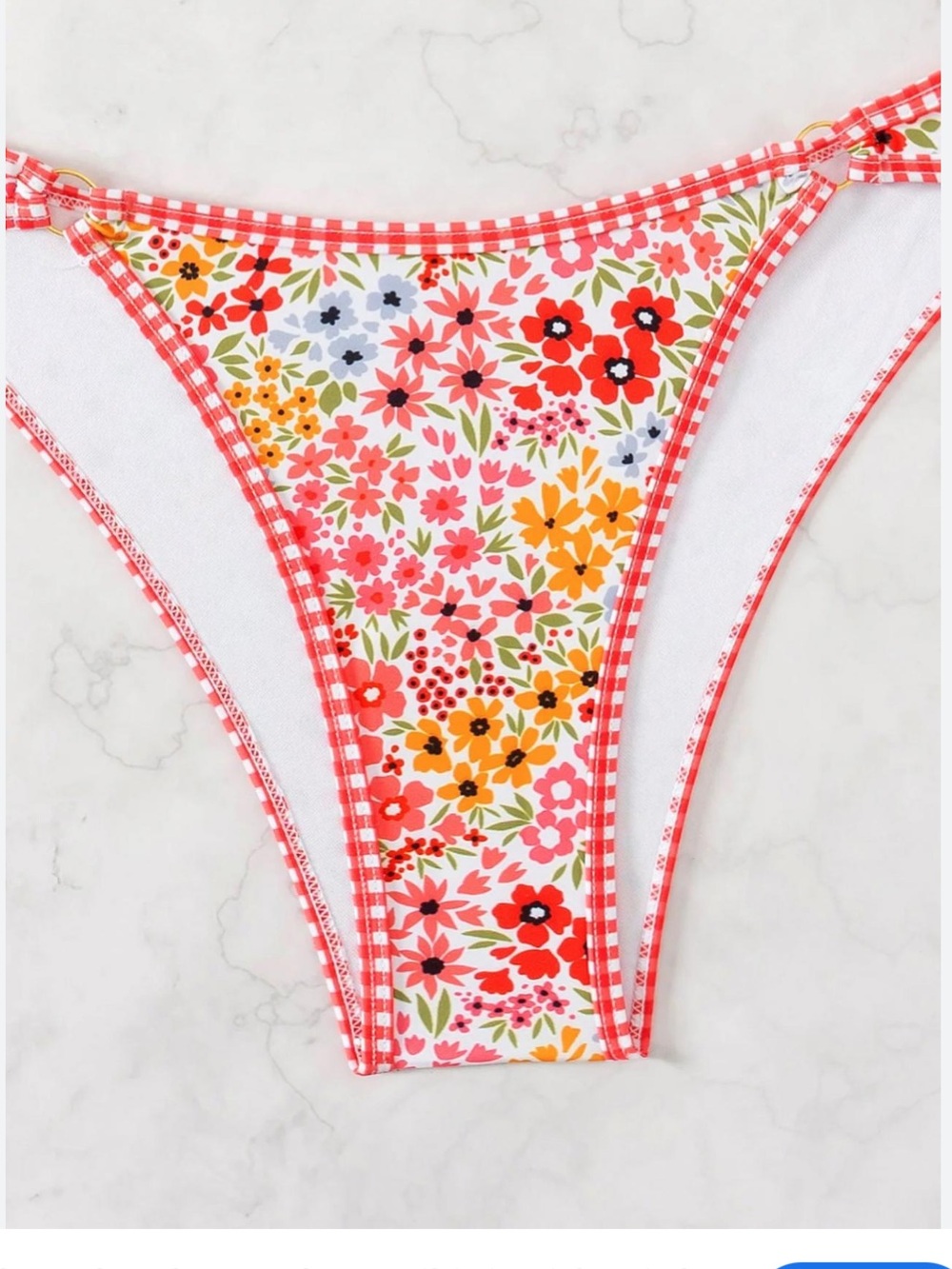 SHEIN Pink Floral Gingham Trim Bikini Bottoms XL